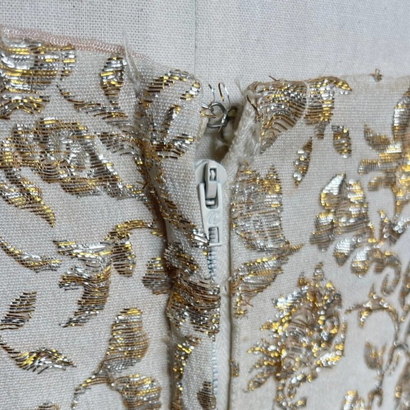 Vintage 50s Gold Silver Jacquard Brocade Wiggle Dress Vest Set Cocktail Pinup - Picture 12 of 14
